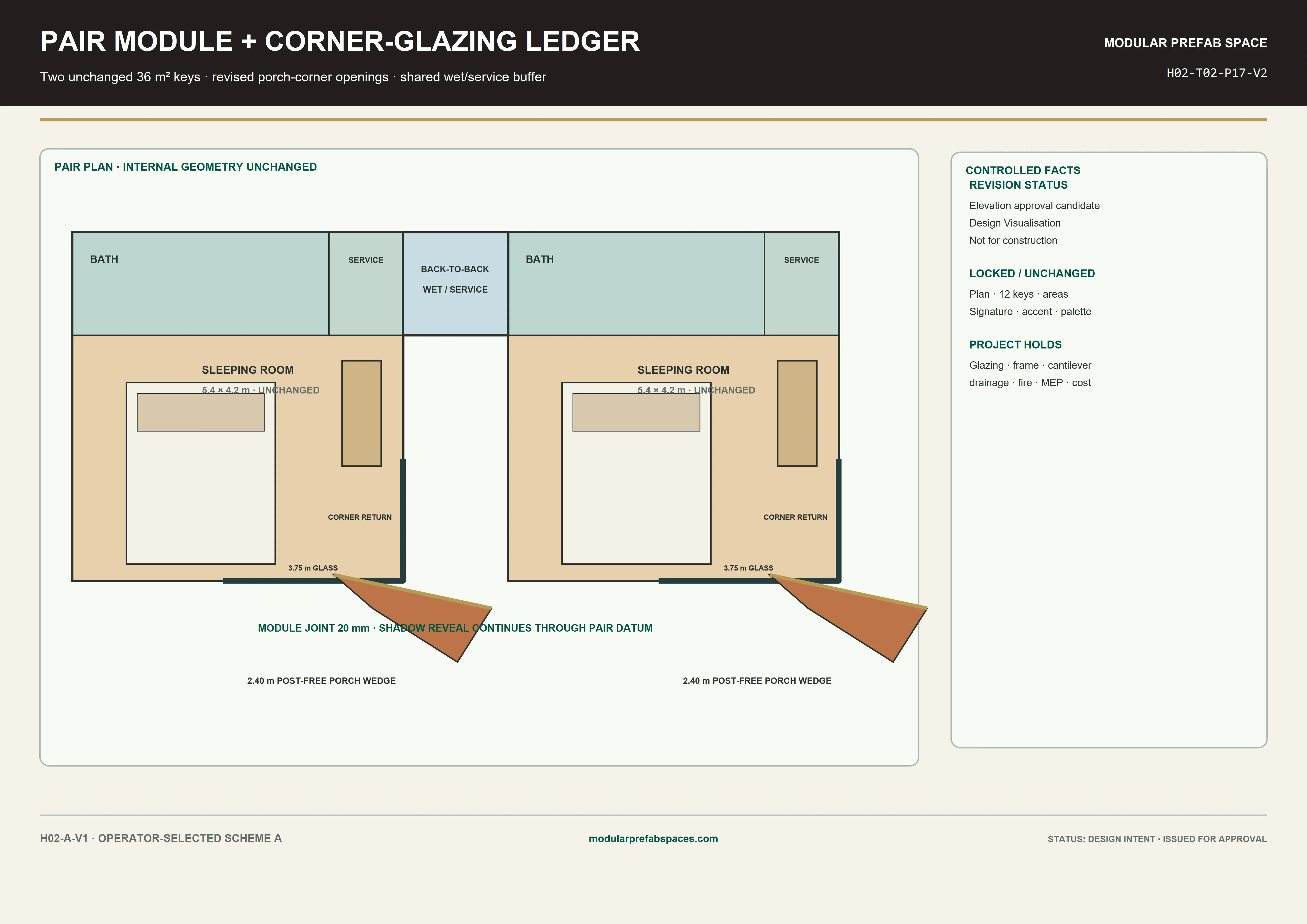 H-02 T-03 Pair component and corner-glazing ledger technical drawing sheet