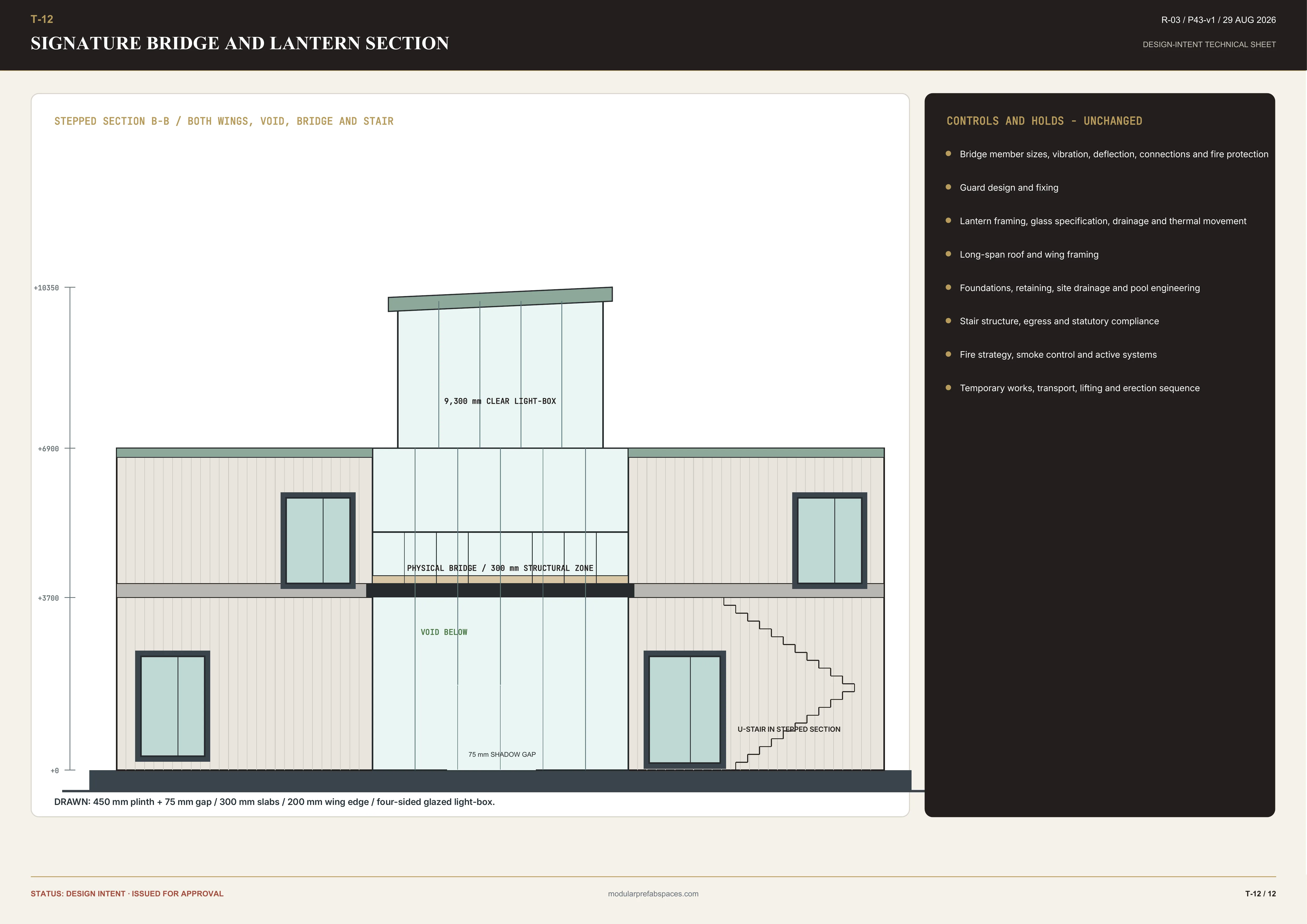 Signature section sheet showing the raised bridge between bedroom wings