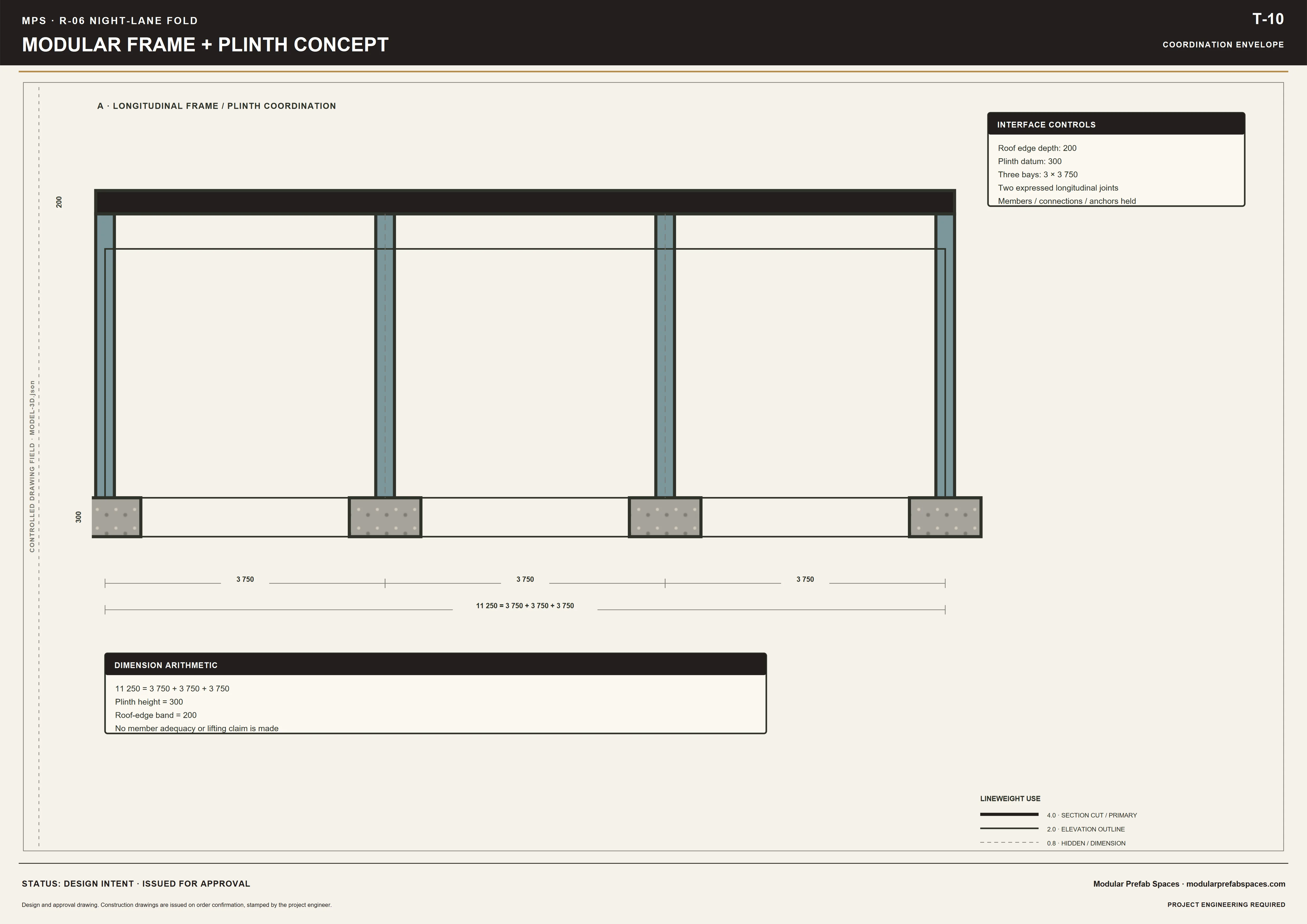 Frame and plinth concept sheet showing posts beams and footings